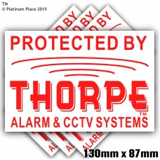 6 x 130mm Thorpe AlarmTM and CCTV Systems Design Red on White EXTERNAL Stickers-Alarm System Installed-Security Warning Stickers-Self Adhesive Vinyl Signs-Bell Box,Doors,Outside of Windows
